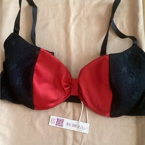 Adore Me Red and Black Lace Balconette Bra